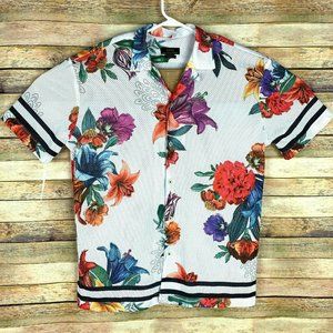 Zara Floral Printed Net Button Front Shirt Sz M